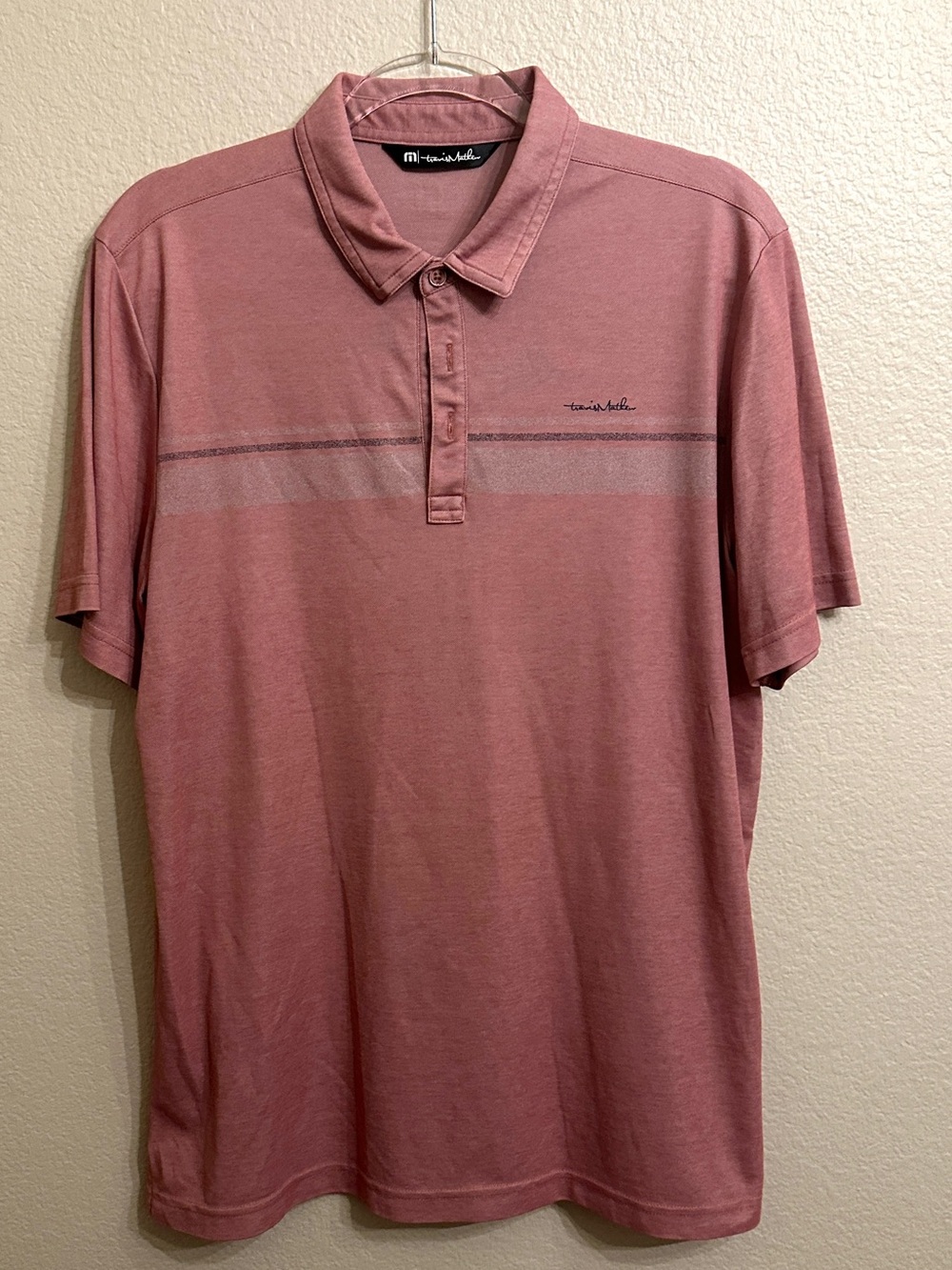 Travis Mathew Dusty Red Polo with Subtle Chest Stripe